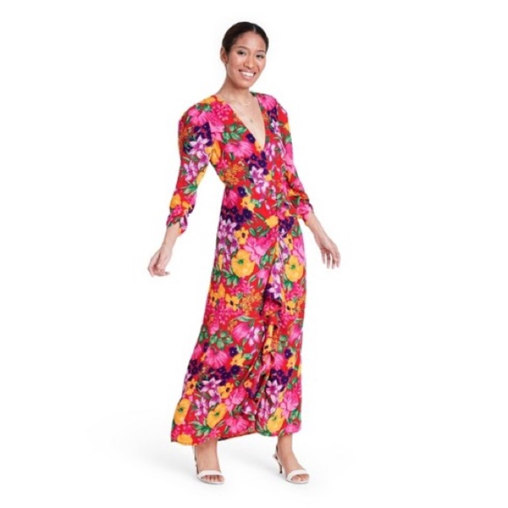 Target Vibrant Floral Midi Dress in Pink, Yellow, Green